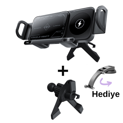 Telefon + Tablet Uyumlu Akıllı Araç Tutucu & Kablosuz Şarj