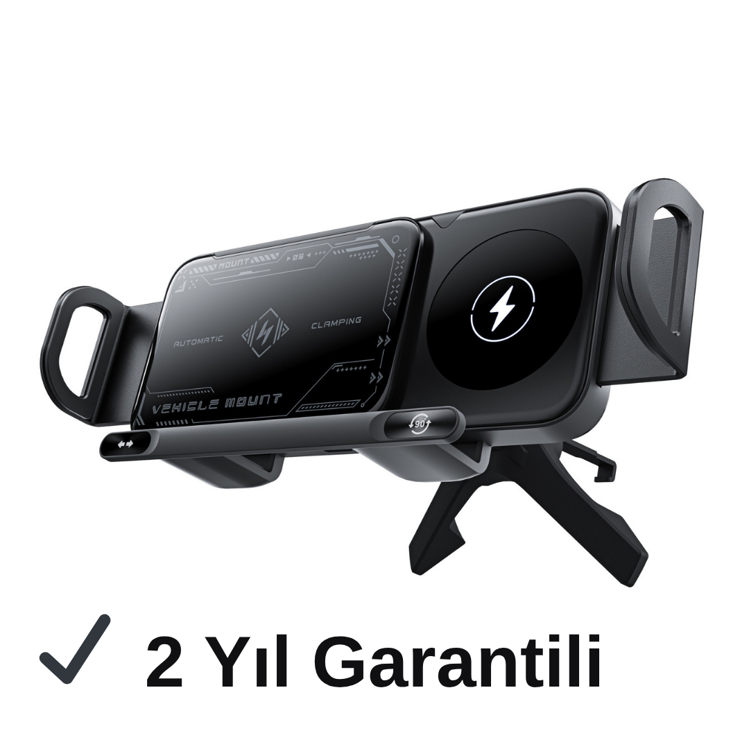 Telefon + Tablet Uyumlu Akıllı Araç Tutucu & Kablosuz Şarj